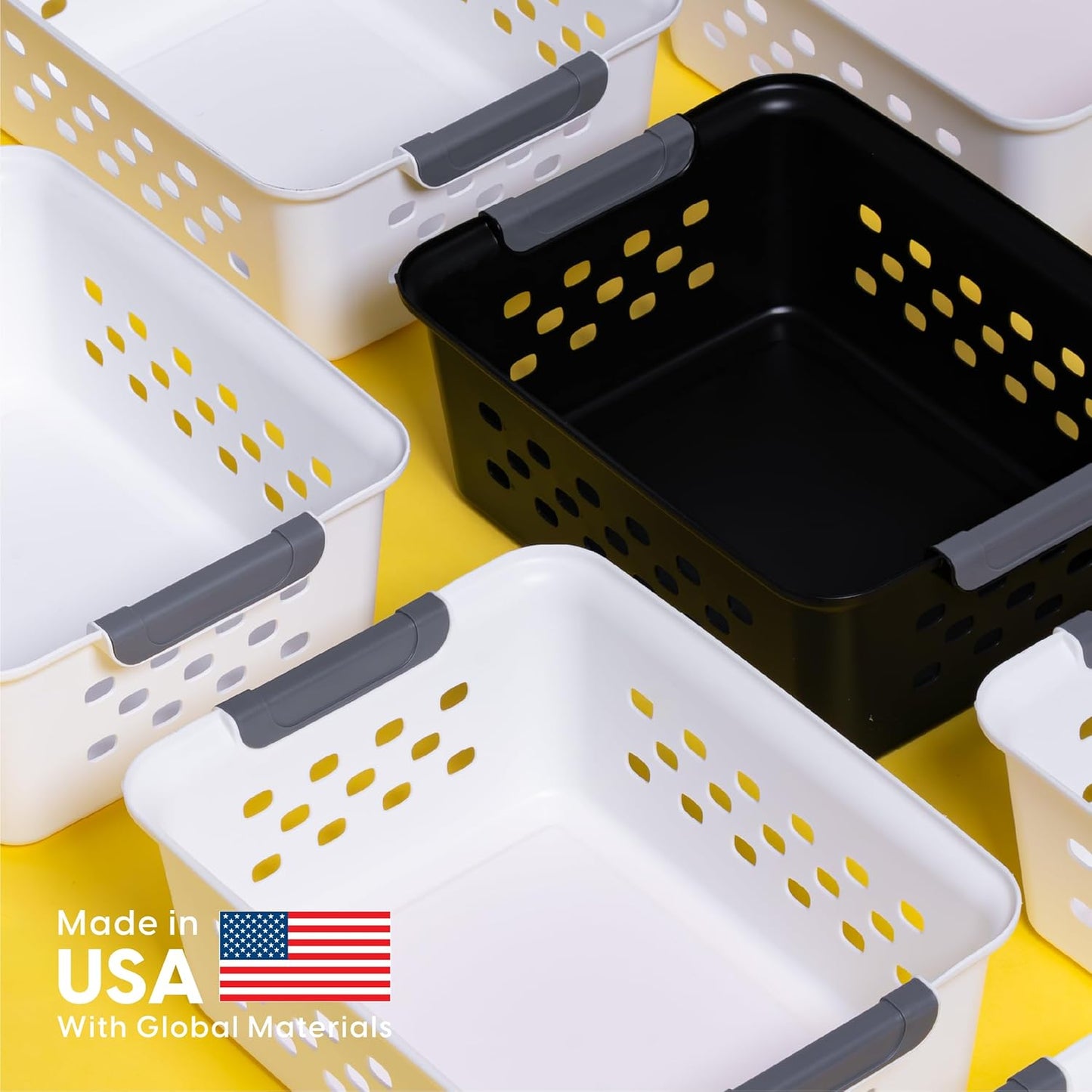 IRIS USA Plastic Basket, 6-Pack, Medium, Shelves Storage Basket for Organizing Pantry, Cabinet, Bedroom, Closet, Laundry Room, Office, White