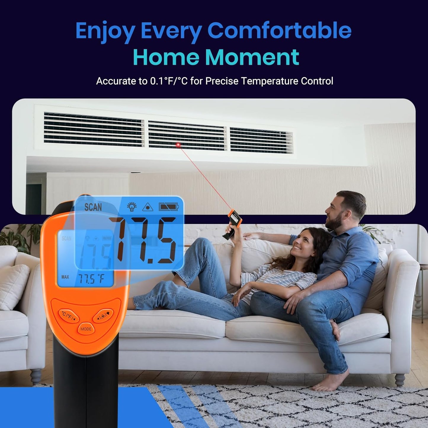 Etekcity Infrared Thermometer 1080, Heat Temperature Temp Gun for Cooking, Laser IR Surface Tool for Pizza Oven, Meat, Griddle, Grill, HVAC, Engine, Accessories, -58°F to 1130°F, Orange