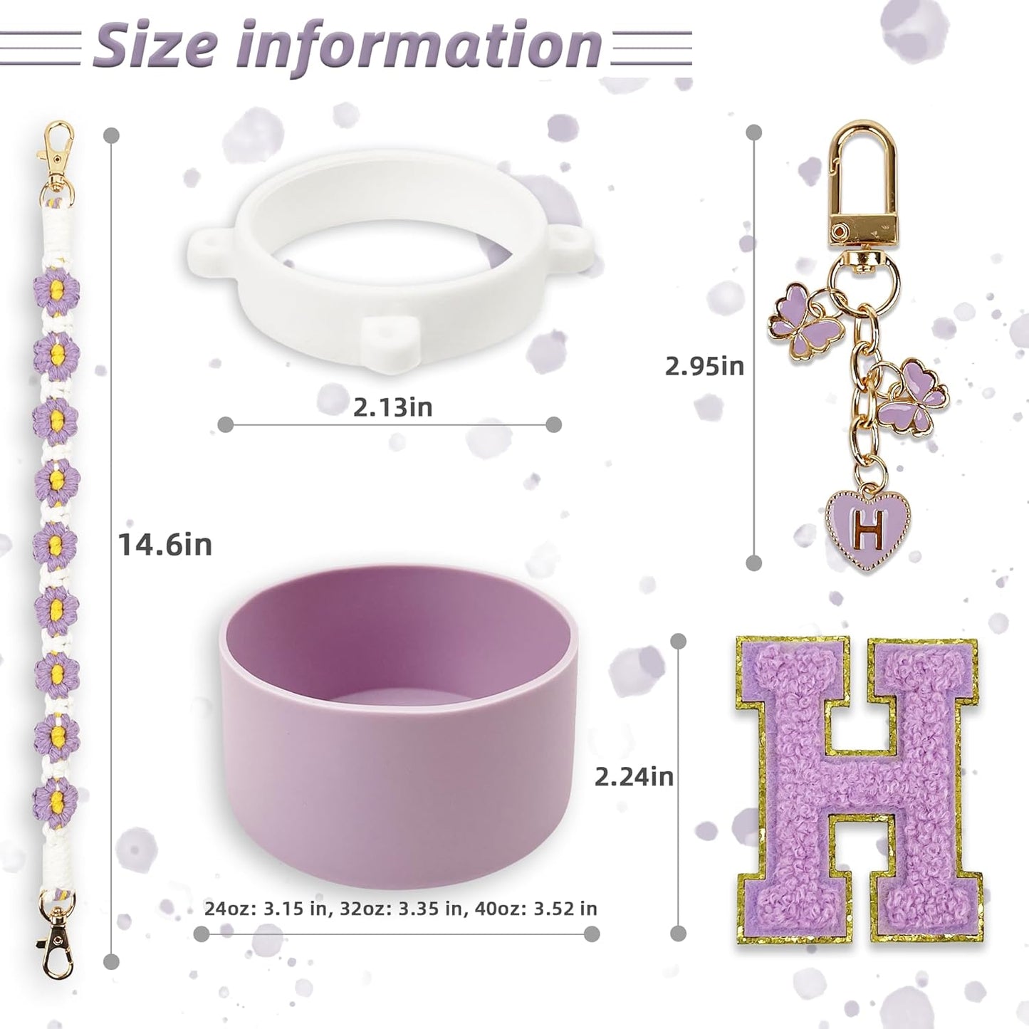 SITKOL Silicone Boot Cute Monogram Set Compatible with Owala Water Bottle 24 oz, 32 oz, 40 oz - Perfect Letter Owala Accessories for Owala Tumbler, Owala Free Sip, Pink Owala, Black Owala