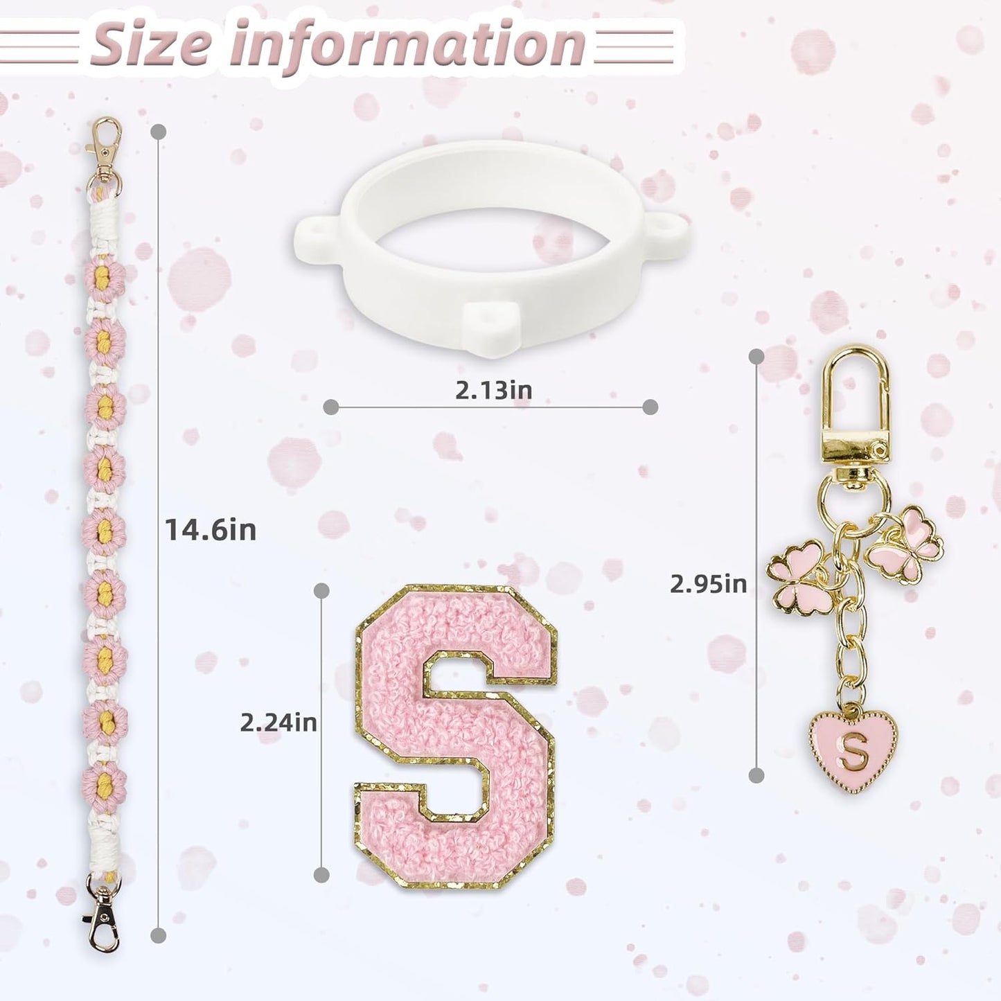 Cute Letter Charm Set Compatible with Owala Water Bottle 24 oz, 32 oz, 40 oz, Owala Kids, Owala Coffee Tumbler, Owala FreeSip – Includes Handle Strap, for Owala Accessories & Stanley Cup Accessories