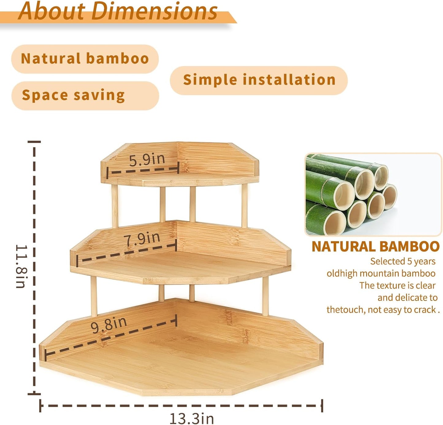 HYNAWIN Bamboo Spice Rack Corner Shelves-3 Tier Standing Pantry Shelf for Kitchen Counter Storage,Bathroom Countertop Storage Organizer-Irregular Pattern Desk Bookshelf