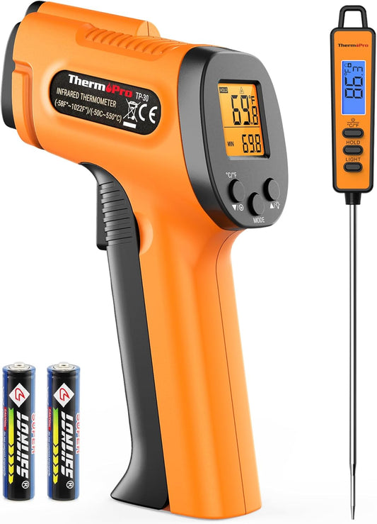 ThermoPro Temperature Gun, Infrared Thermometer Gun with Laser Pointer, Meat Thermometer Digital with Super Long Probe, Food Thermometer for Cooking, Laser Thermometer Gun -58℉-1022℉ Not for Human