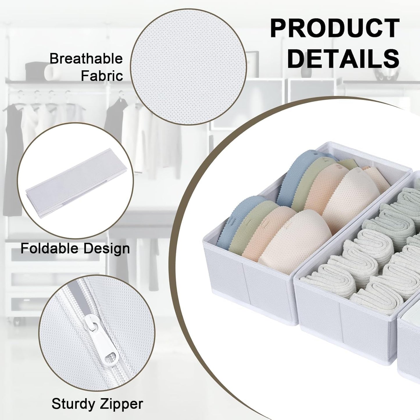 DIMJ Drawer Organizer Clothes, 18 Pack Dresser Organizer, Foldable Closet Organizers and Storage, Fabric Bins, Drawer Dividers for Nursery, Baby Clothes, Underwears, Sock (White)