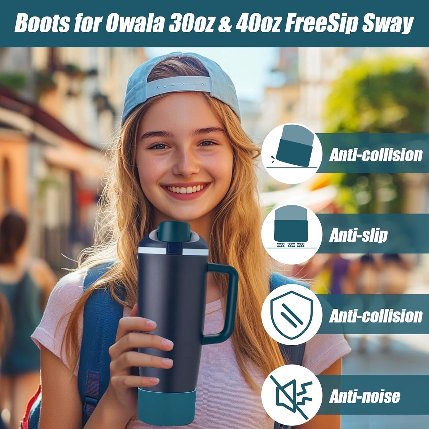 Mity rain 2PCS Protective Silicone Boots for Owala 30oz & 40oz FreeSip Sway Bottles & Tumblers - Accessories for owala, Enhances Stability & Prevents Scratches (Dark Cyan-Blue)
