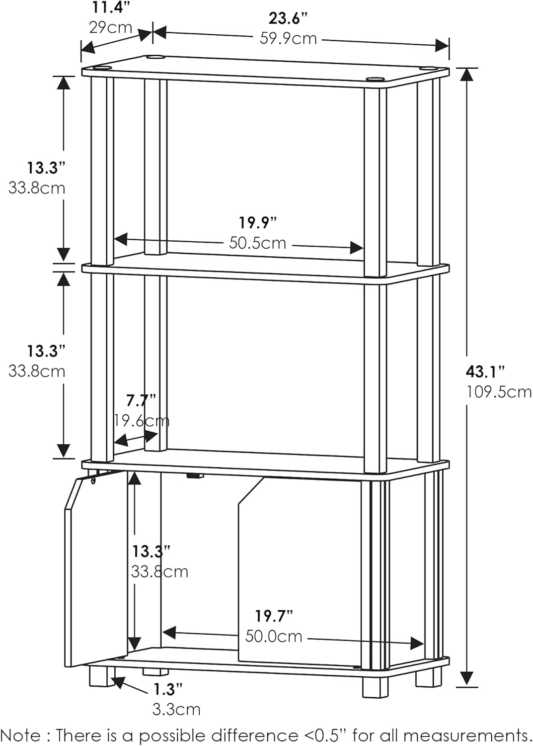 Furinno Brahms 4-Tier Multipurpose Bookcase/Bookshelf/Display Shelf/Display Rack with Door, French Oak Grey/Black