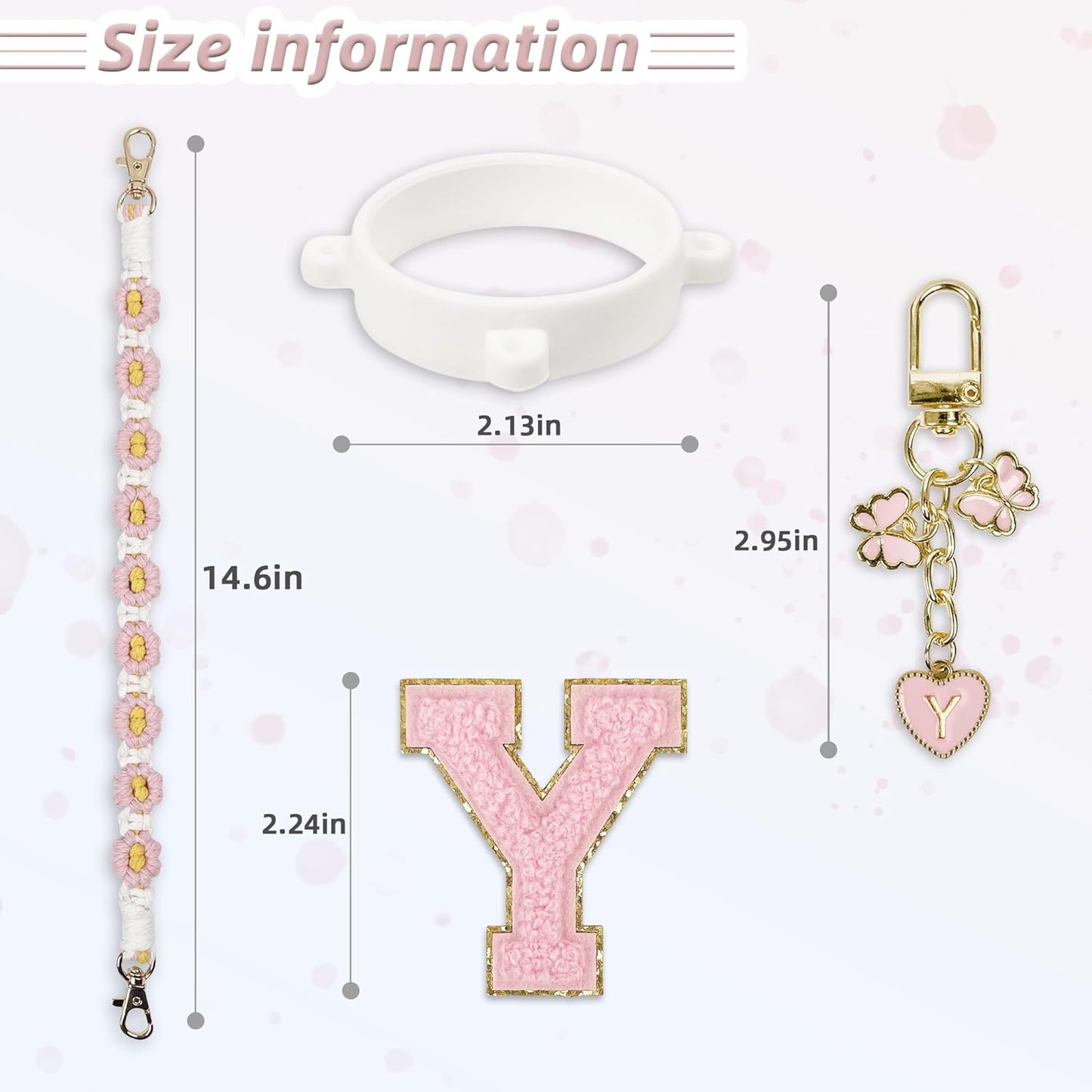 Cute Letter Charm Set Compatible with Owala Water Bottle 24 oz, 32 oz, 40 oz, Owala Kids, Owala Coffee Tumbler, Owala FreeSip – Includes Handle Strap, for Owala Accessories & Stanley Cup Accessories