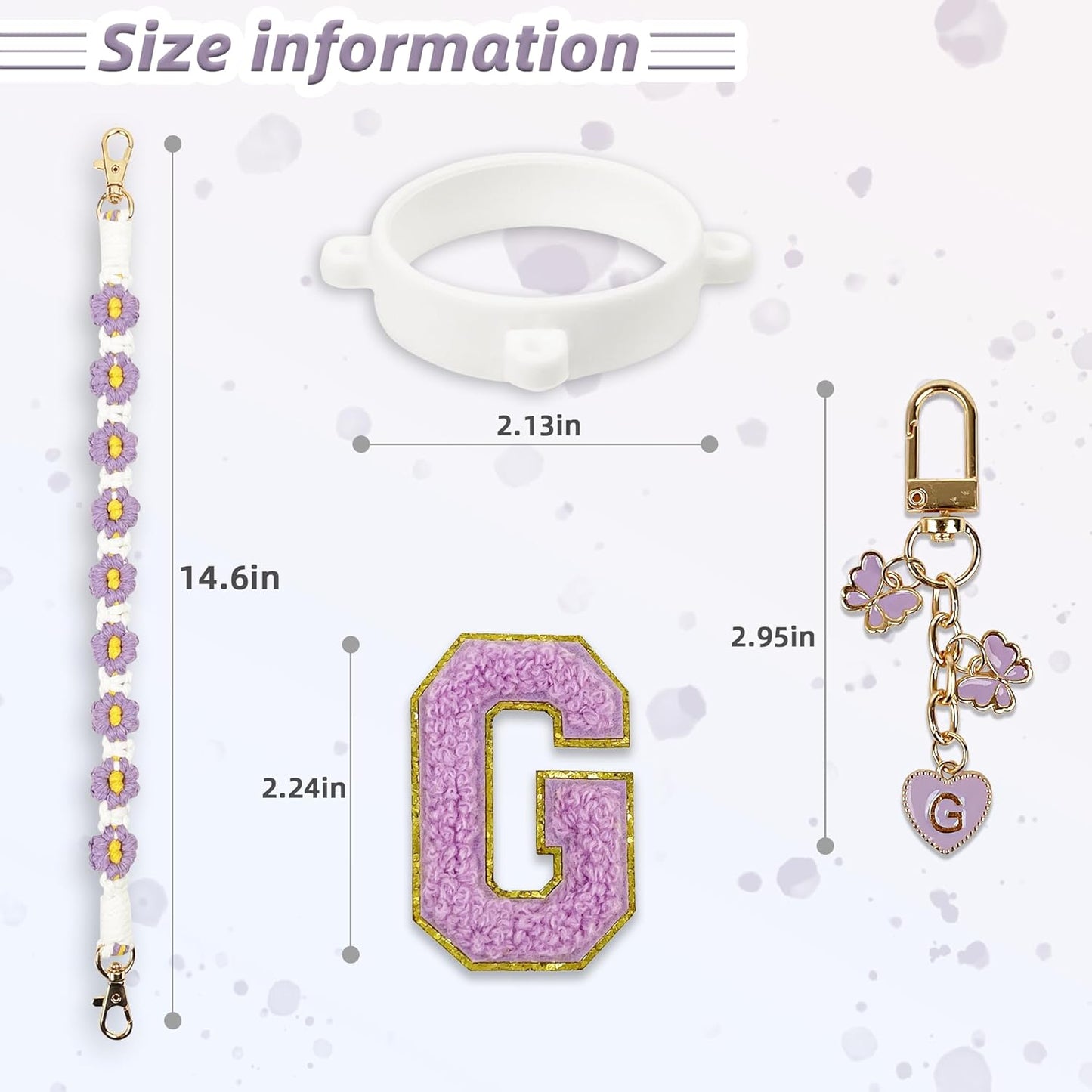 Cute Letter Charm Set Compatible with Owala Water Bottle 24 oz, 32 oz, 40 oz, Owala Kids, Owala Coffee Tumbler, Owala FreeSip – Includes Handle Strap, for Owala Accessories & Stanley Cup Accessories