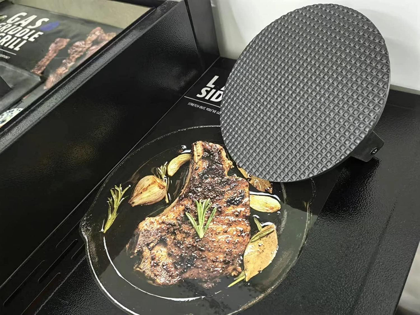 Firsgrill 2-Pack Burger Press 7.08" Round,Heavy-Duty Cast Iron Smash Burger Press Meat Steak with Wood Handle for Blackstone Camp Chef Pitboss Weber Griddle Grills (2 Round)