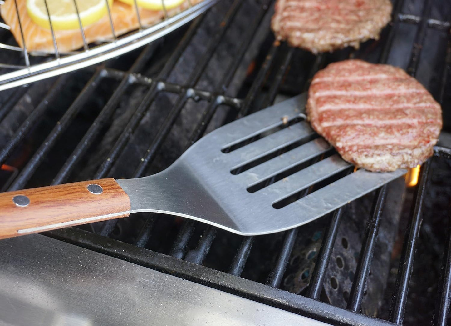 RSVP International Endurance BBQ Grill Spatula Flipper, 18" | Flip Burgers & Other Food w/ Long Handle that Keeps Hands Safe from Fire | Made from Stainless Steel & Rosewood