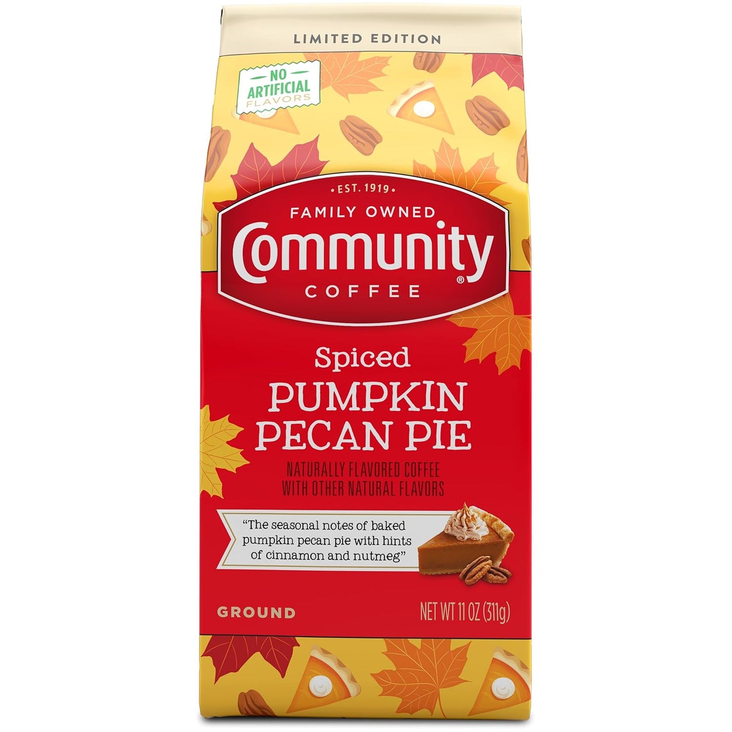 Community Coffee Spiced Pumpkin Pecan Pie Flavored Ground Coffee, Limited Edition, Medium Roast, 11 oz Bag (Pack of 6)