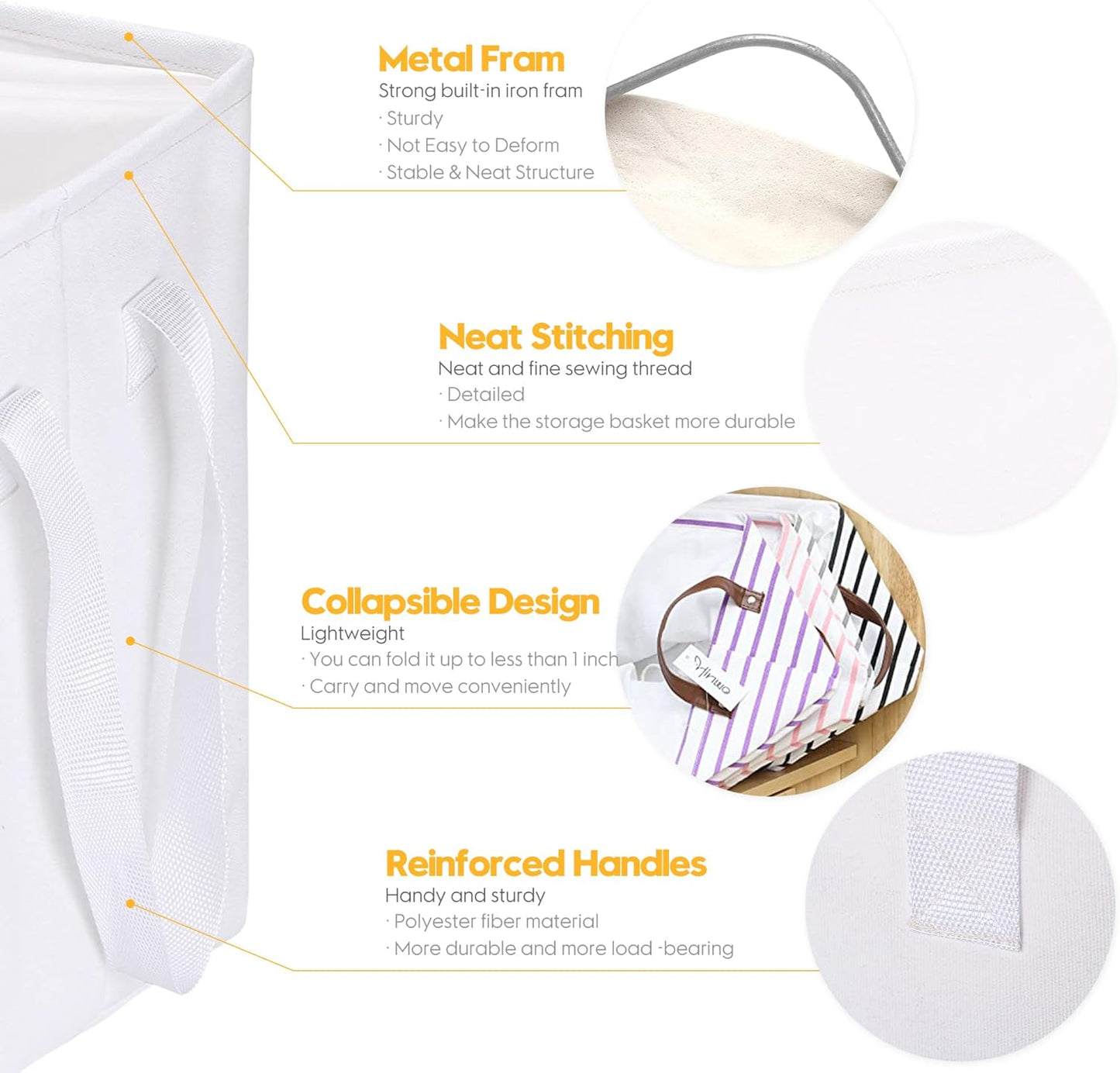 Hinwo 102L XXL Storage Bins, 4-Pack Closet Organizers and Storage, Foldable Clothes Storage Baskets with Handles, Containers for Clothing, Blanket, Comforters, Toys, Bedding (White)