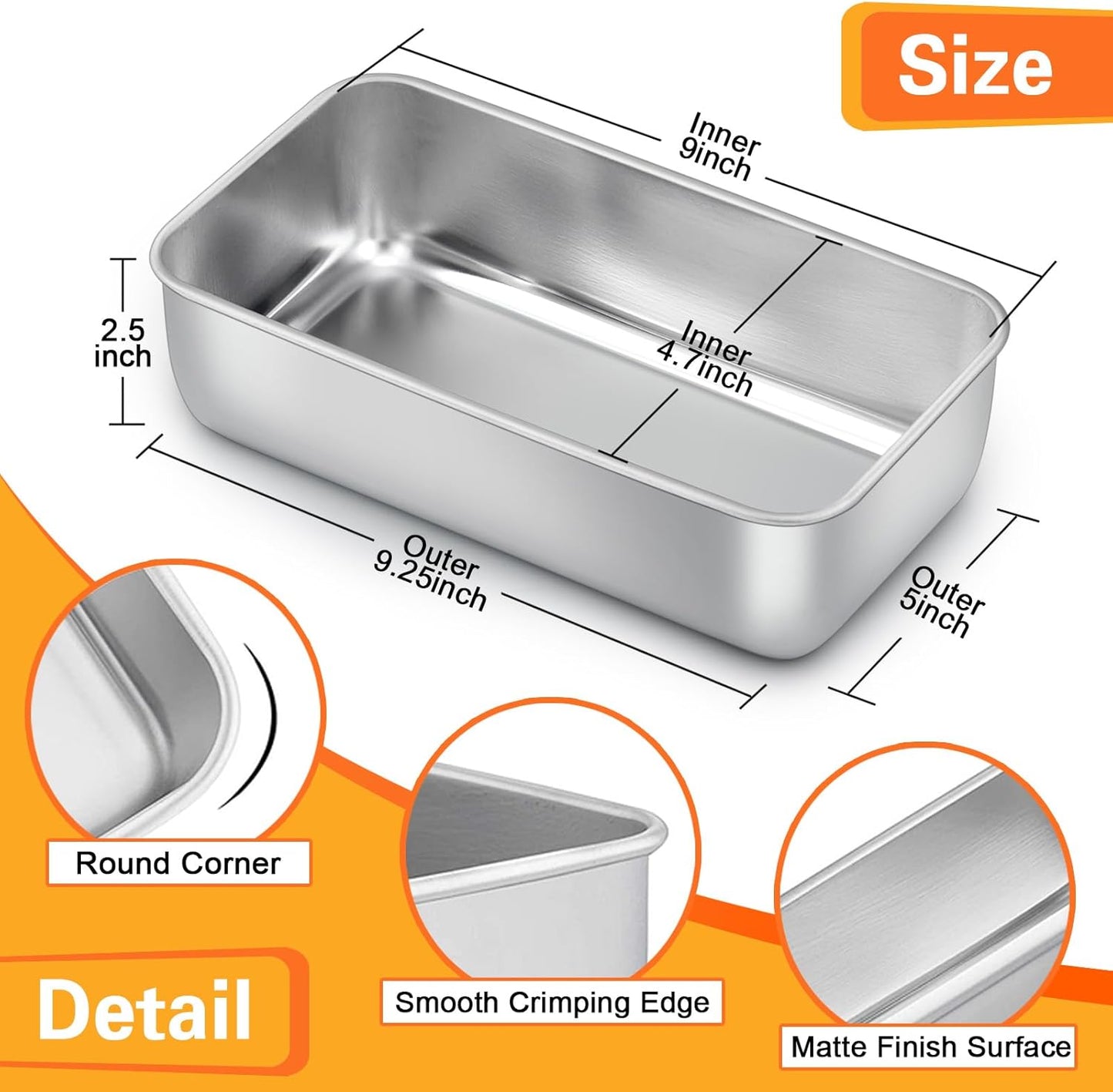 E-far Loaf Pan Set of 16, Stainless Steel Loaf Pan for Baking Bread 9 x5, Rectangle Metal Bakeware Mold for Homemade Banana Bread Meatloaf Brownies, Healthy & Non Toxic, Easy Release & Dishwasher Safe