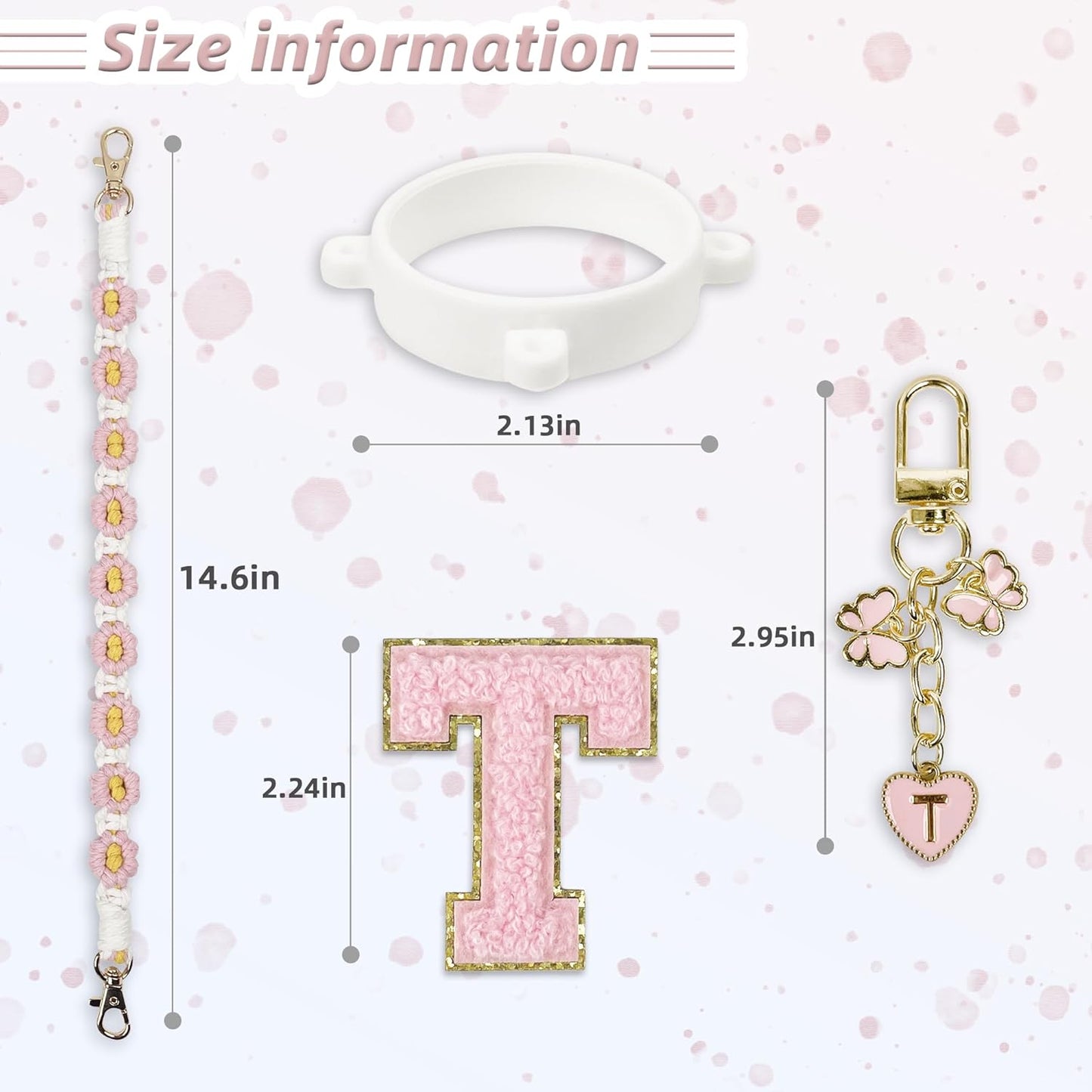 Cute Letter Charm Set Compatible with Owala Water Bottle 24 oz, 32 oz, 40 oz, Owala Kids, Owala Coffee Tumbler, Owala FreeSip – Includes Handle Strap, for Owala Accessories & Stanley Cup Accessories