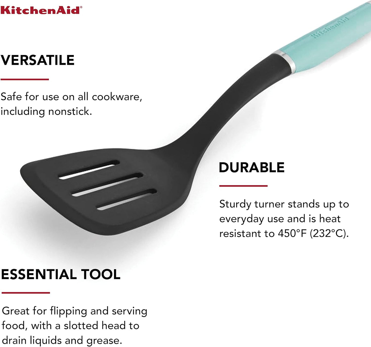 KitchenAid Classic Nylon Slotted Turner, 13.66-Inch, Aqua Sky