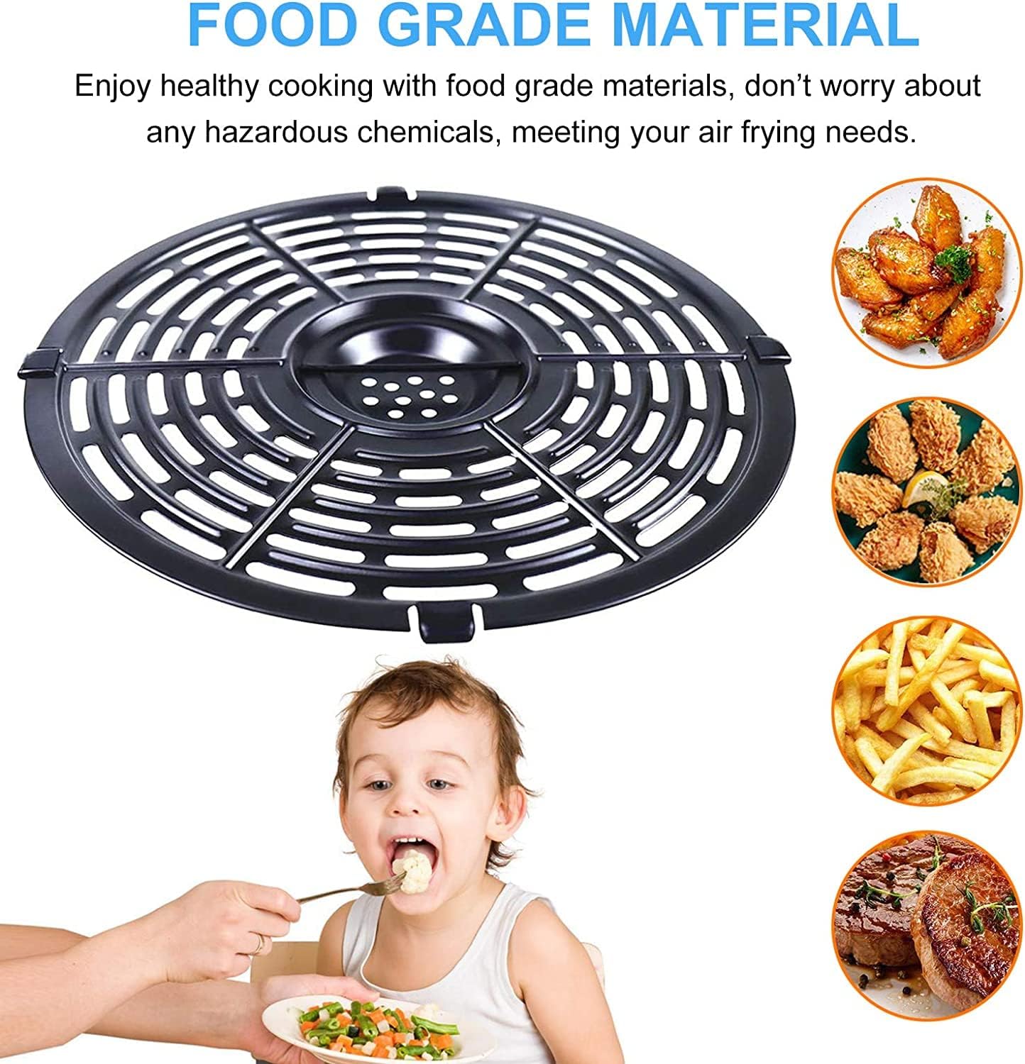 Air Fryer Grill Pan for Power XL 5QT Air fryer, 8.7'' 5QT Round Non-Stick Replacement Tray Rack Parts Accessories Crisper Plate Grill Plate, Dishwasher Safe