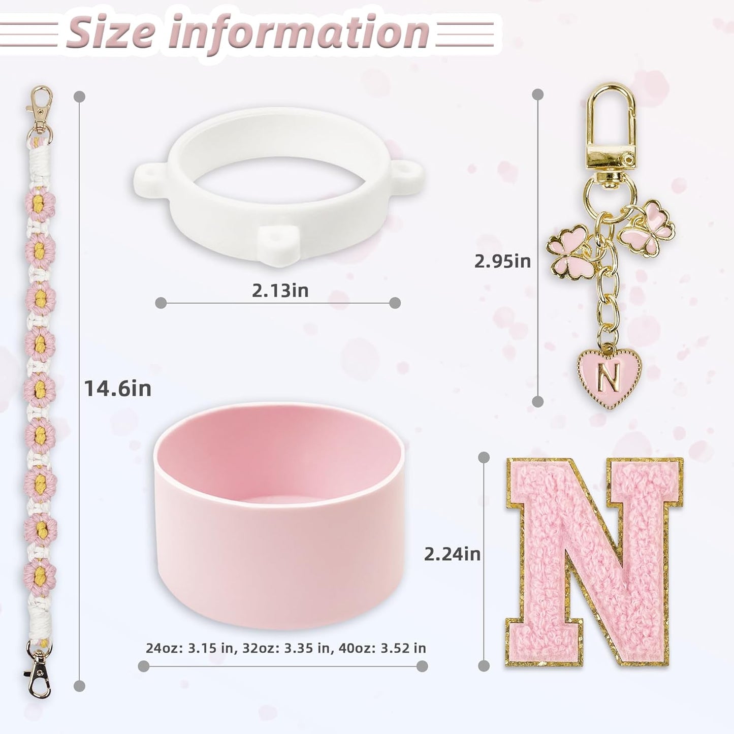 SITKOL Silicone Boot Cute Monogram Set Compatible with Owala Water Bottle 24 oz, 32 oz, 40 oz - Perfect Letter Owala Accessories for Owala Tumbler, Owala Free Sip, Pink Owala, Black Owala