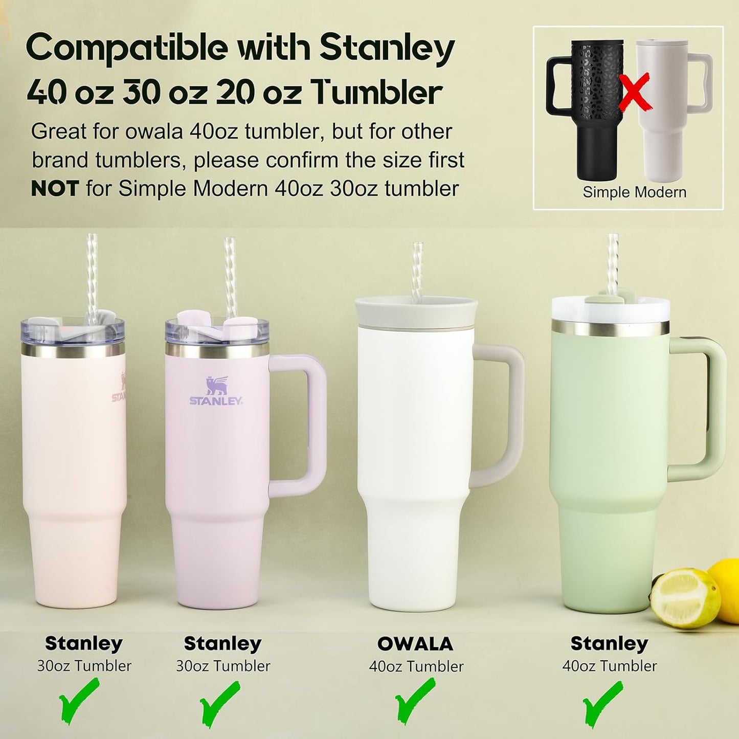 ALINK 6 Pack Replacement Clear Swirl Straws for Stanley 40 oz 30 oz Tumbler, 12 in Long Reusable Plastic Straws for Stanley, Owala Cup Accessories, Half Gallon Jug, Plus 1 Cleaning Brush