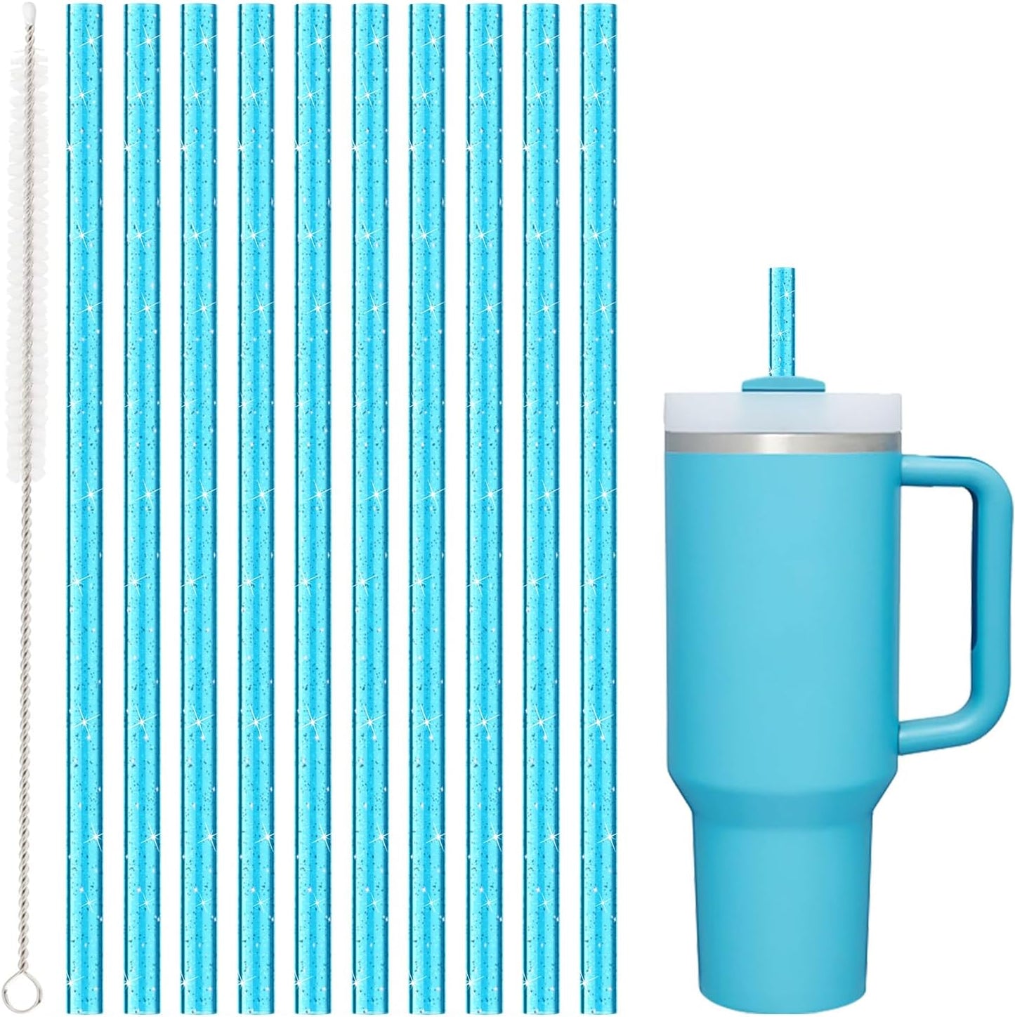 Replacement Straw for Stanley|Simple Modern|Owala 40 oz 30 oz Cup Tumbler, 10 Pack 12.13-In Long Reusable Plastic Straw with Cleaning Brush, Dishwasher Safe, BPA Free, Food Grade Material