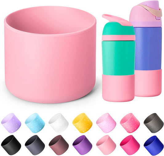 Silicone Water Bottle Boot for Owala 14/16oz, Anti-Slip Protective Sleeve Bottom Bumper Protector for Owala Kids 12 oz Tumbler, Flip 14 oz and FreeSip 16 oz Water Bottle (Pink)