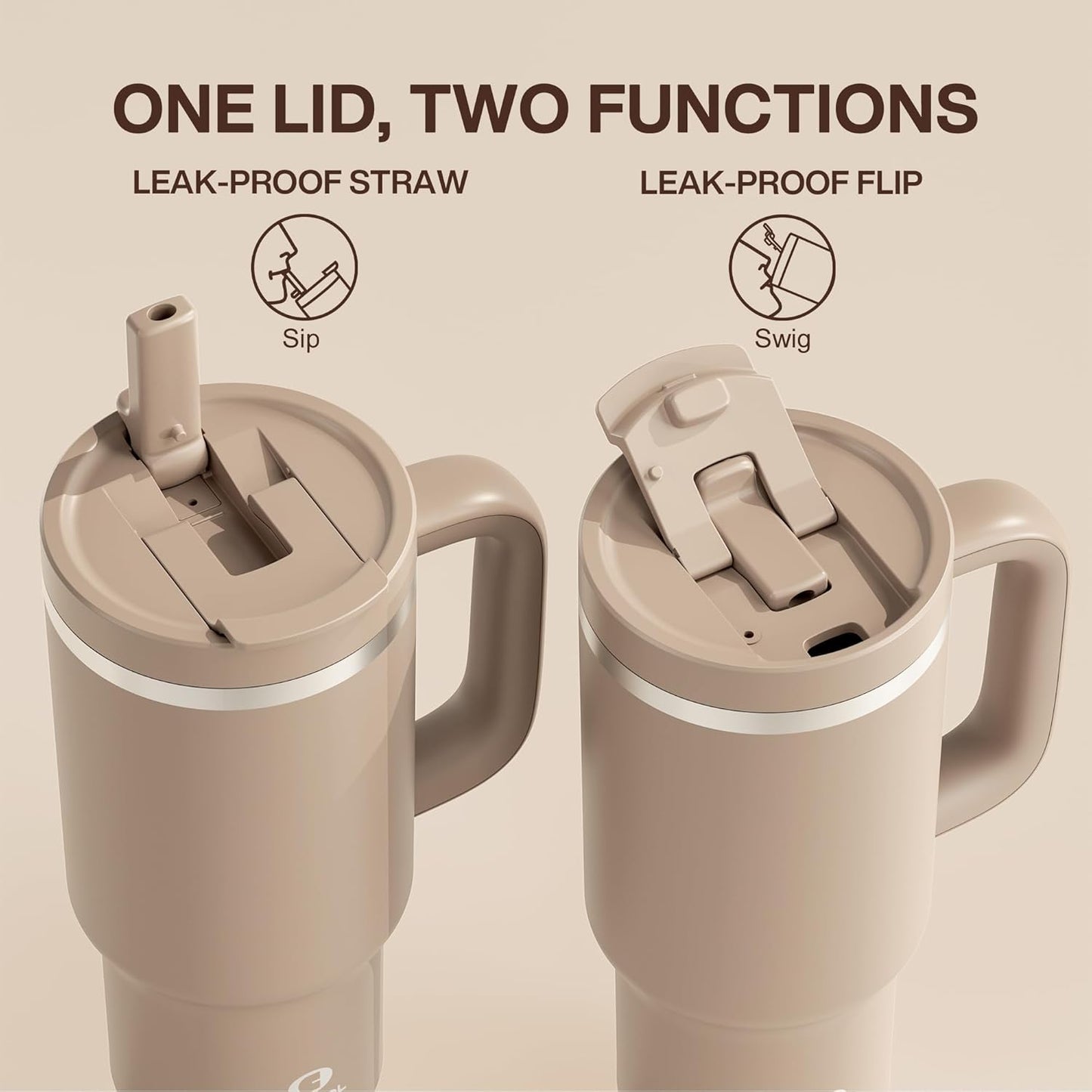 ENCOOL 32 oz Tumbler with Handle and Straw: Stainless Steel Insulated Tumbler Keeps Cold for 24 Hours, Leakproof Travel Cup Fits in Cup Holder and BPA-Free,Raw Umber