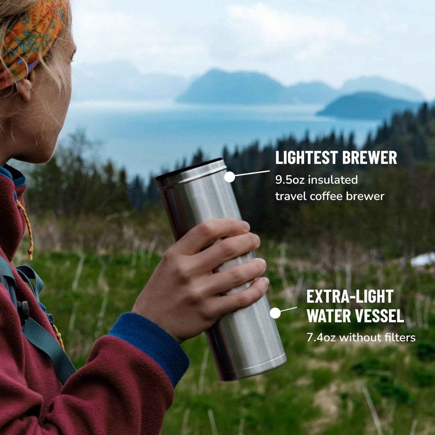 ESPRO P0 Ultralight French Press Coffee Maker for Travel, Vacuum Insulated Stainless Steel, 16 Ounces, Brushed Stainless Steel