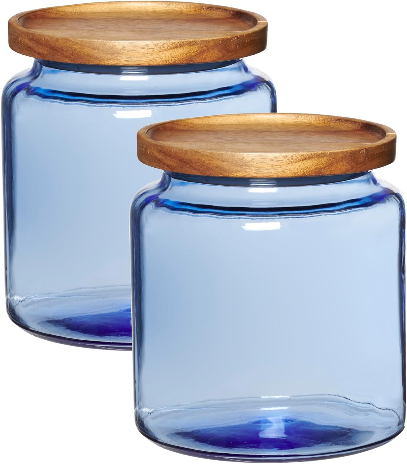 Anchor Hocking Coastal Blue Montana Jar set with lids (2-piece, 96-ounces, acacia wood lid)