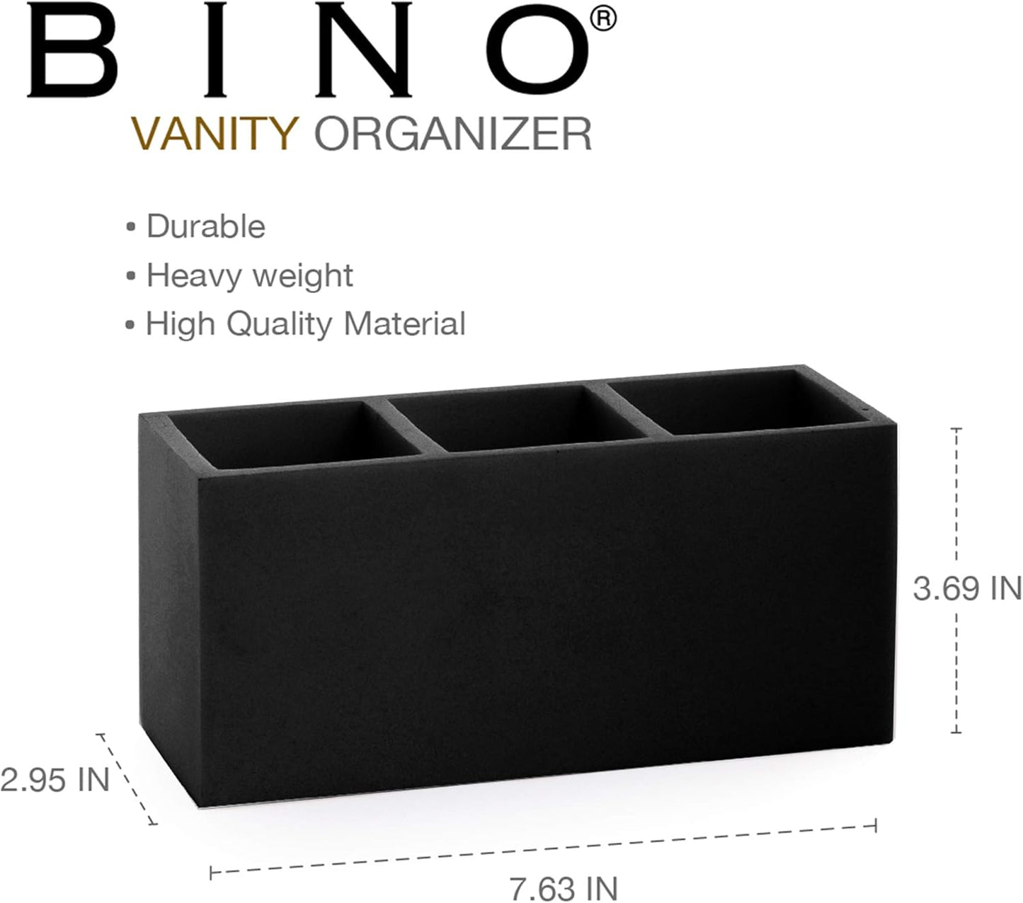 BINO Multi Purpose 3 Compartment Organizer - Makeup Container Organizers - Compartment Organizer for Makeup Brushes, Home and Office Supplies - Matte Black