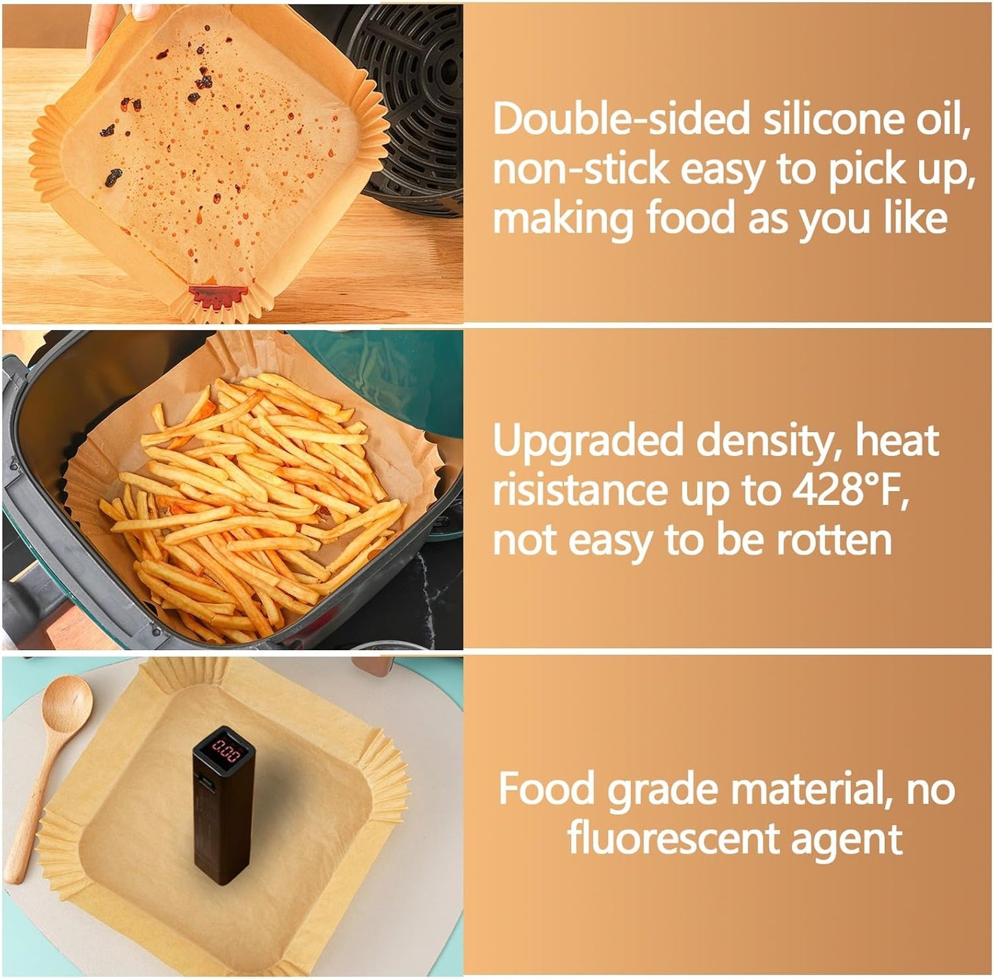 10 Inch Air Fryer Paper Liners, 150Pcs Air Fryer Liner Disposable, Oil-Proof & High-Temperature Resistant Parchment Baking Paper for Air Fryer, Microwave and Oven（Bottom Is 9 Inch）