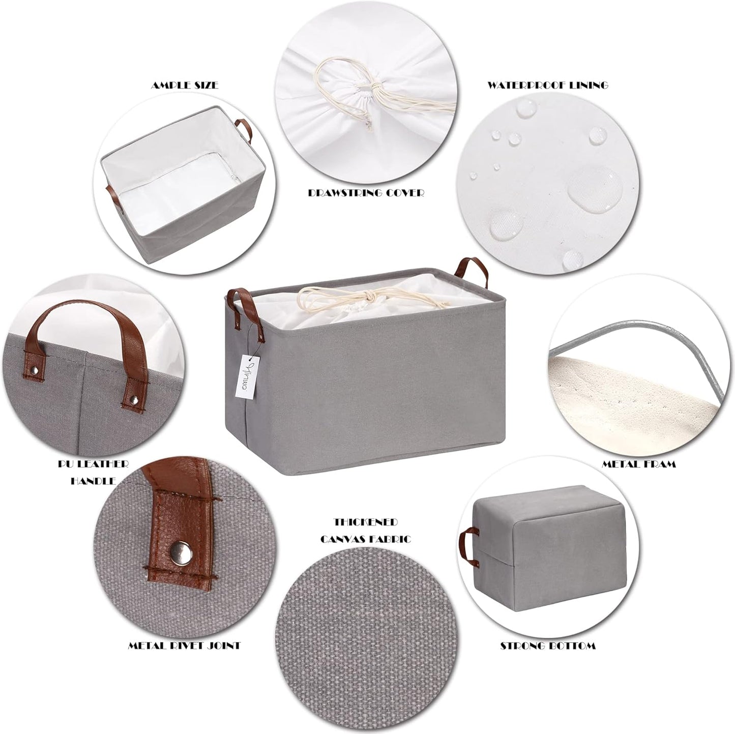 Hinwo 31L Large Storage Bins, 2-Pack Closet Organizers and Storage, Foldable Clothes Storage Baskets with Handles, Containers for Clothing, Blanket, Towels, Toys, Bedding (Gray)