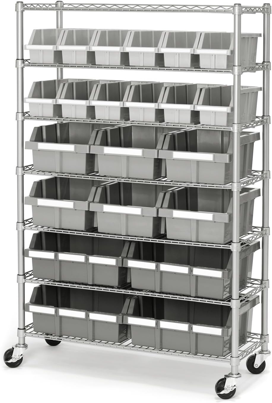 Seville Classics Commercial 7-Tier Platinum/Gray NSF 22-Bin Rack Storage System