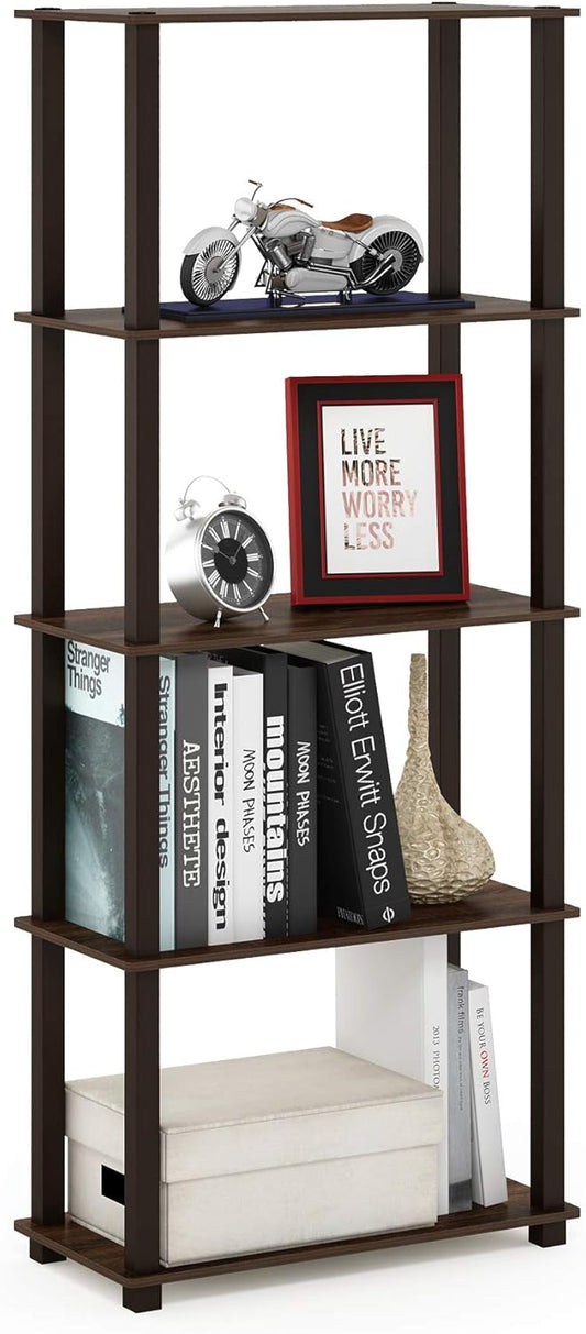 Furinno Turn-N-Tube 5-Tier Multipurpose Shelf / Display Rack / Storage Shelf / Bookshelf, Square Tubes, Walnut/Brown