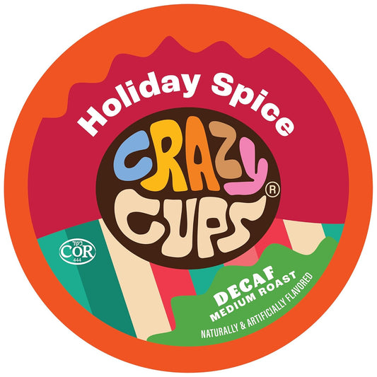 Crazy Cups Decaf Flavored Coffee Pods, Decaf Holiday Spice & Blend, Single Serve Coffee for Keurig K Cups Machines, Hot or Iced, Medium Roast in Recyclable, 22 Count