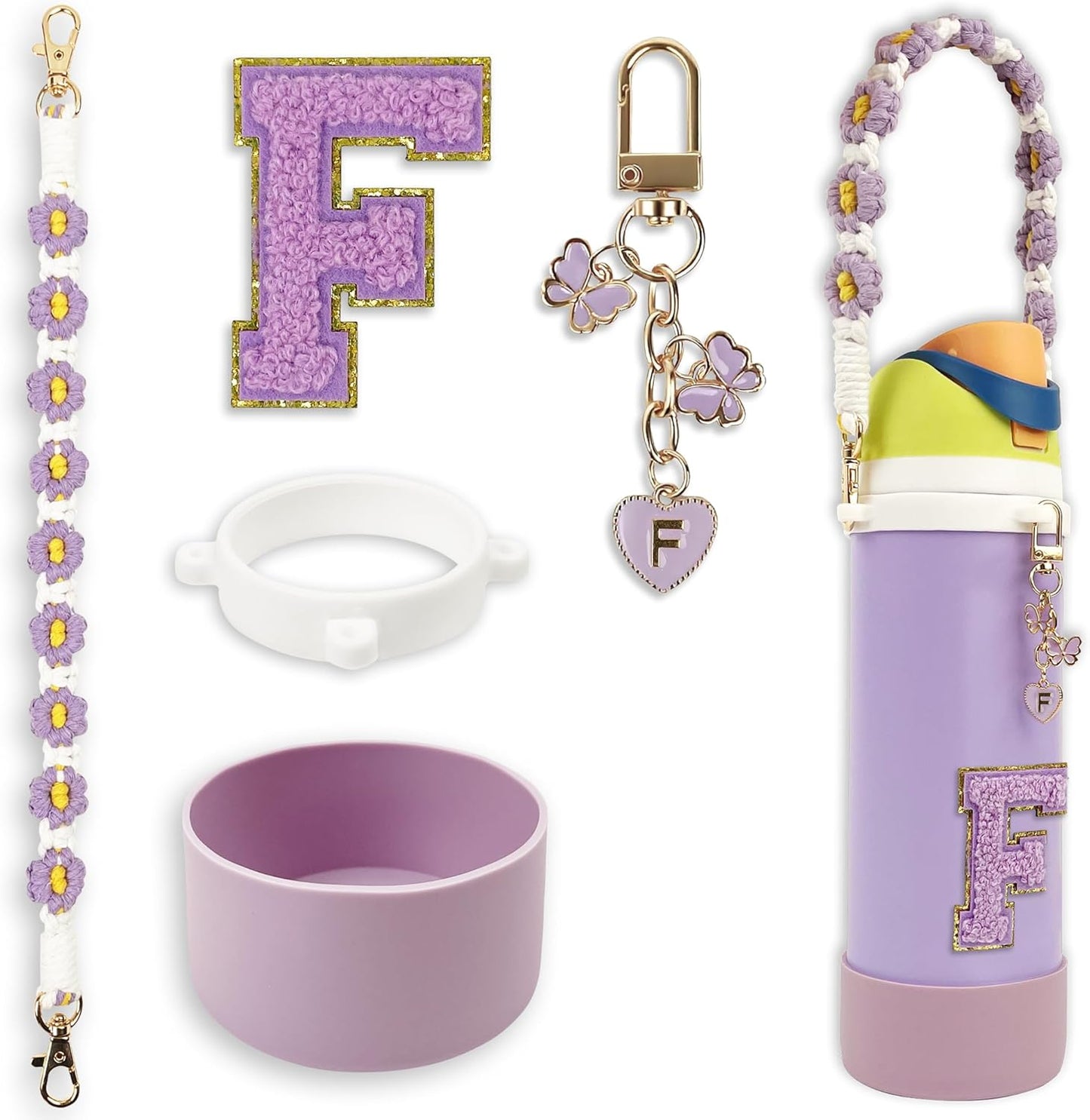 SITKOL Silicone Boot Cute Monogram Set Compatible with Owala Water Bottle 24 oz, 32 oz, 40 oz - Perfect Letter Owala Accessories for Owala Tumbler, Owala Free Sip, Pink Owala, Black Owala