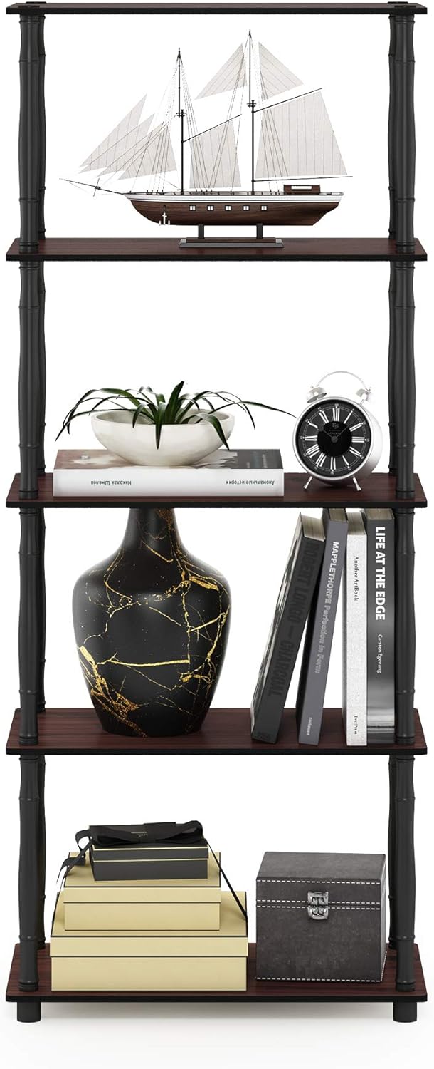 Furinno Turn-N-Tube 5-Tier Multipurpose Shelf / Display Rack / Storage Shelf / Bookshelf, Classic Tubes, Dark Cherry/Black