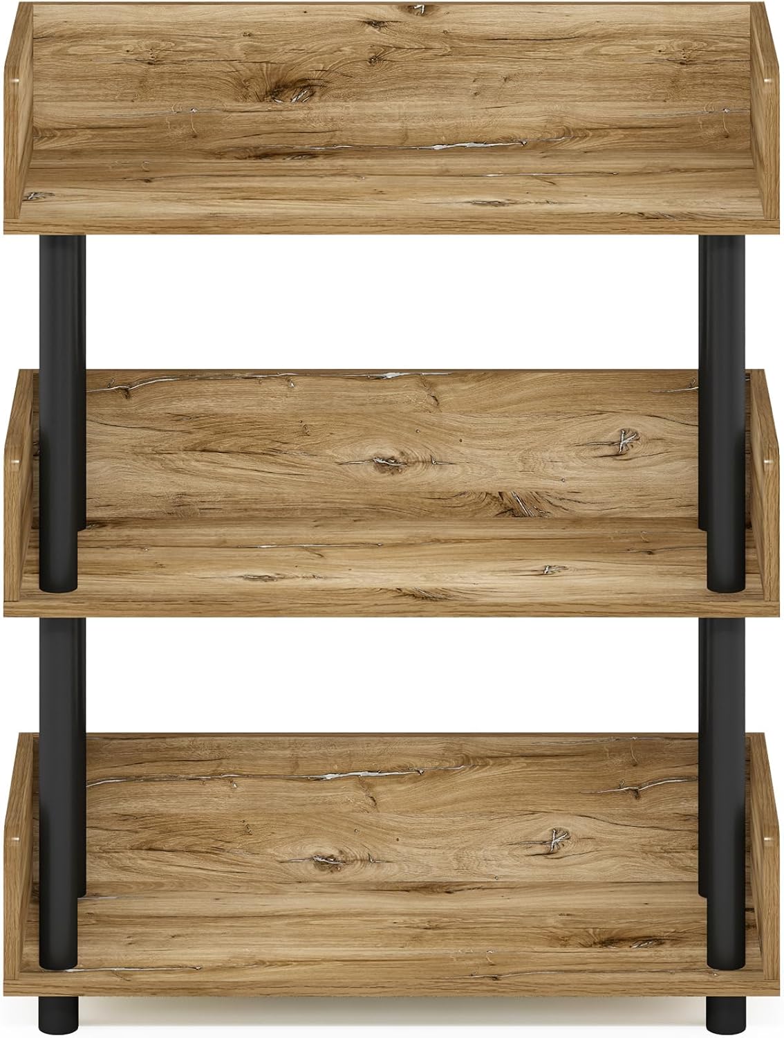 Furinno TURN-N-TUBE 3-Tier Display Shelf, Storage Shelves, Book Shelf, Open Shelves with Rounded Corner Top Edges, for Organization and Storage, Living Room, Home Office, Flagstaff Oak