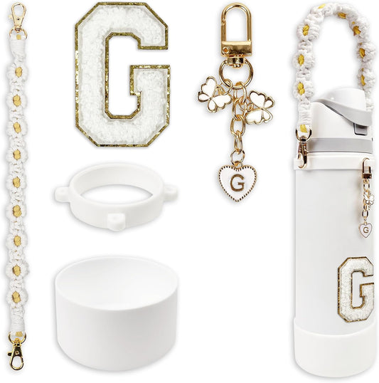 SITKOL Silicone Boot Cute Monogram Set Compatible with Owala Water Bottle 24 oz, 32 oz, 40 oz - Perfect Letter Owala Accessories for Owala Tumbler, Owala Free Sip, Pink Owala, Black Owala