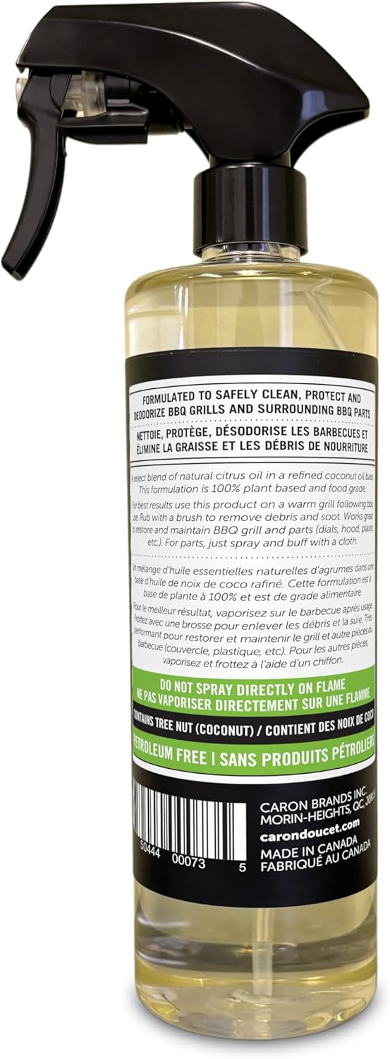 CARON & DOUCET - BBQ Grill Cleaner Oil | 100% Plant-Based & Vegan | Best for Cleaning Barbeque Grills & Grates | Use with Wooden Scrapers, Brushes, Accessories & Tools | Great Gift for Dad! (16oz)