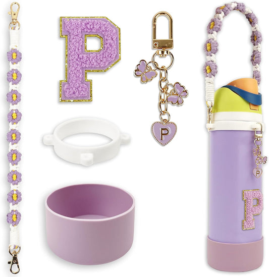 SITKOL Silicone Boot Cute Monogram Set Compatible with Owala Water Bottle 24 oz, 32 oz, 40 oz - Perfect Letter Owala Accessories for Owala Tumbler, Owala Free Sip, Pink Owala, Black Owala