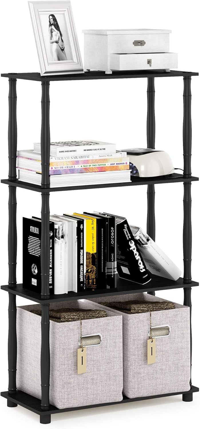 Furinno Turn-N-Tube 4-Tier Multipurpose Shelf Display Rack, Classic Tubes, Americano/Black
