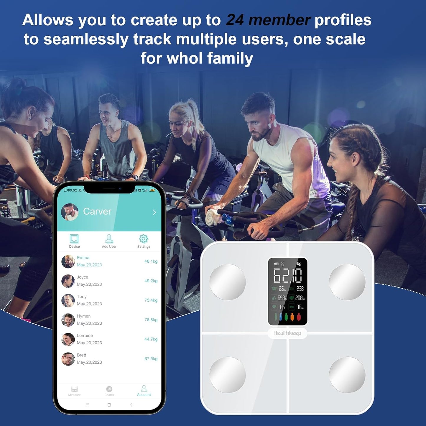 Healthkeep Body Fat Scale with Large VA Display, 15 Body Datas with Heart Rate, Smart Weight Scale Compatible with iOS & Android, Max 400lbs/180kg, 28cm, White