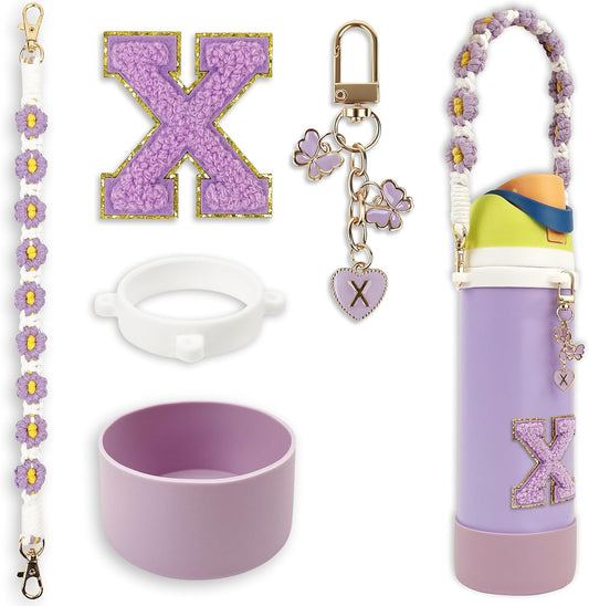 SITKOL Silicone Boot Cute Monogram Set Compatible with Owala Water Bottle 24 oz, 32 oz, 40 oz - Perfect Letter Owala Accessories for Owala Tumbler, Owala Free Sip, Pink Owala, Black Owala