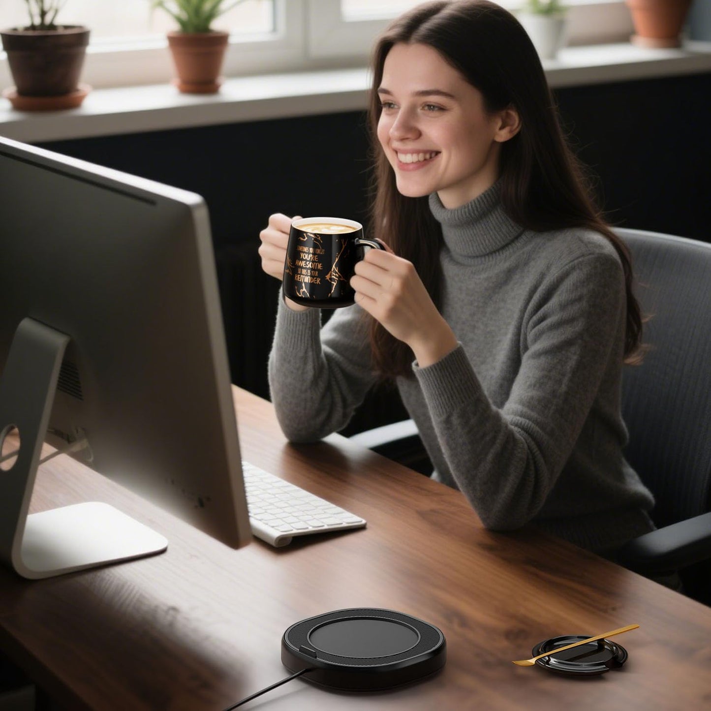 Coffee Mug Warmer, You are Awesome Mug with Coffee Warmer Set, Electric Coffee Cup Warmer for Desk 8 Hours Auto Shut Off, Tea Beverage Warmer with 4 Temperature Setting, Birthday Gifts for Women Man