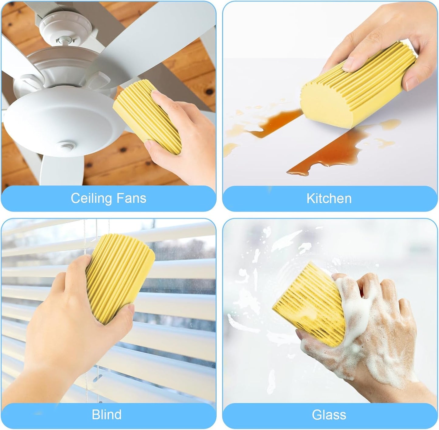 4 Pack Damp Clean Duster Sponge, Magic Sponge Eraser for Household Cleaning, Reusable Dusters Cleaning Supplies for Housekeeping, Dish, Blinds, Glass, Baseboards,Window Track Grooves and Faucets