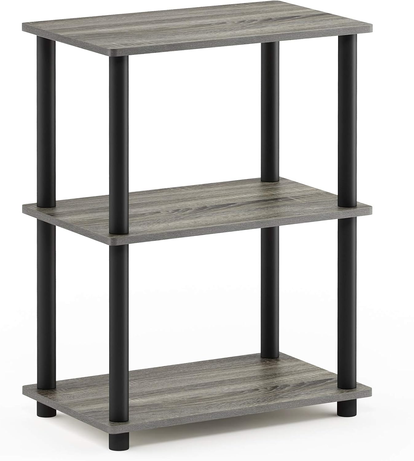 Furinno Turn-N-Tube No Tool 3-Tier Storage Shelf, Narrow, French Oak Grey/Black