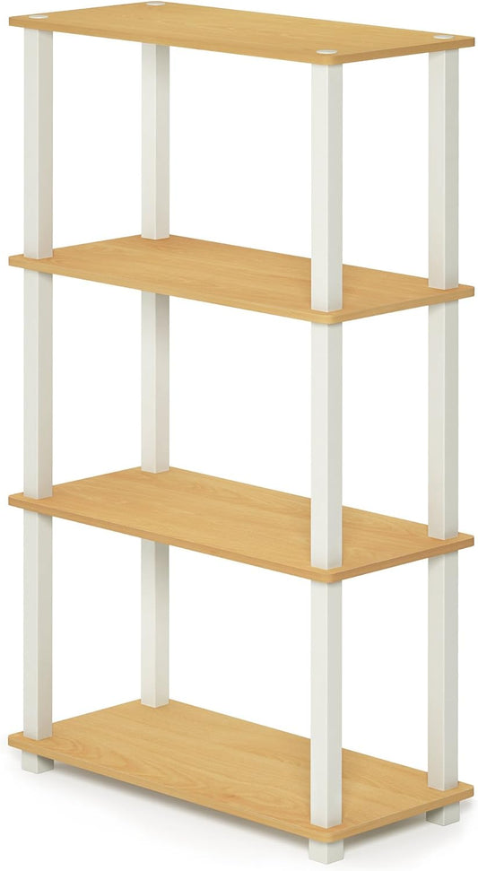 Furinno Turn-N-Tube 4-Tier Multipurpose Shelf Display Rack, Square Tube, Beech/White