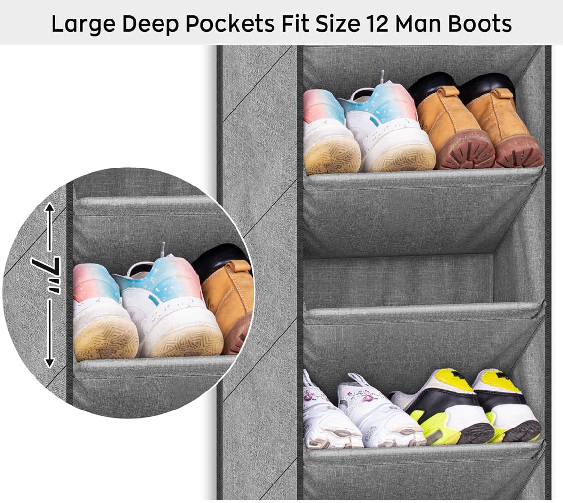 SLEEPING LAMB Shoe Rack for Door with Large Deep Pocket, Over The Door Shoe Organizer for Closet, Dorm and Narrow Hanging Sneaker Storage Holder, Grey