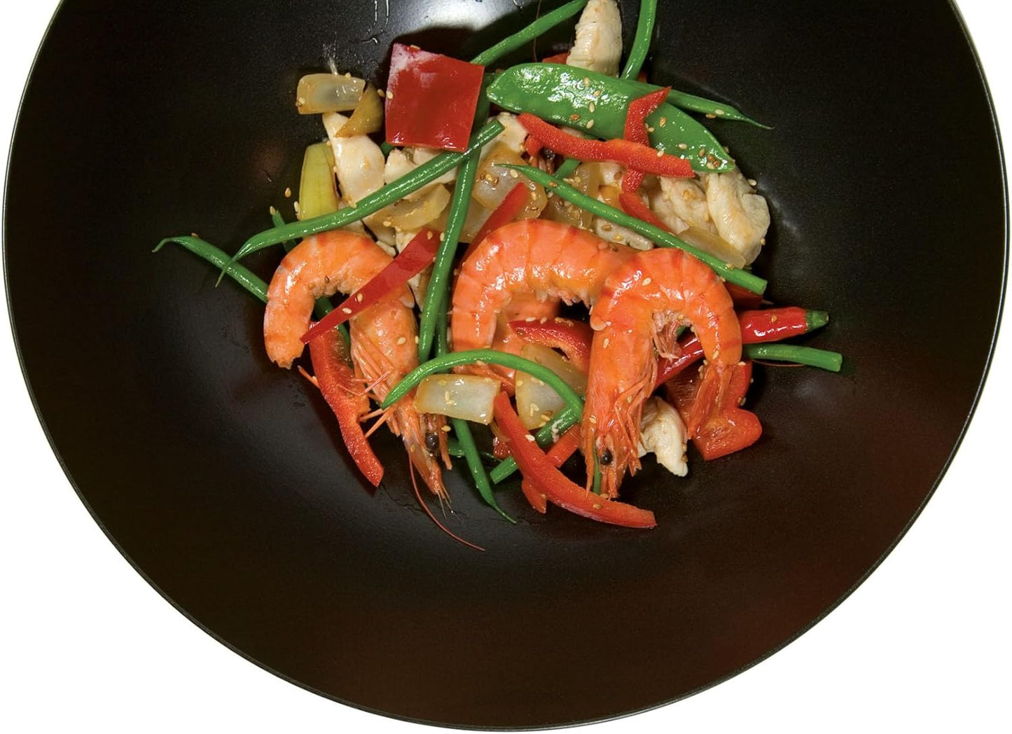 Dexam 12108411 Non Stick Carbon Steel Wok With Wood Handle 27cm/10.5 -inch, Black (Non-stick Coating)