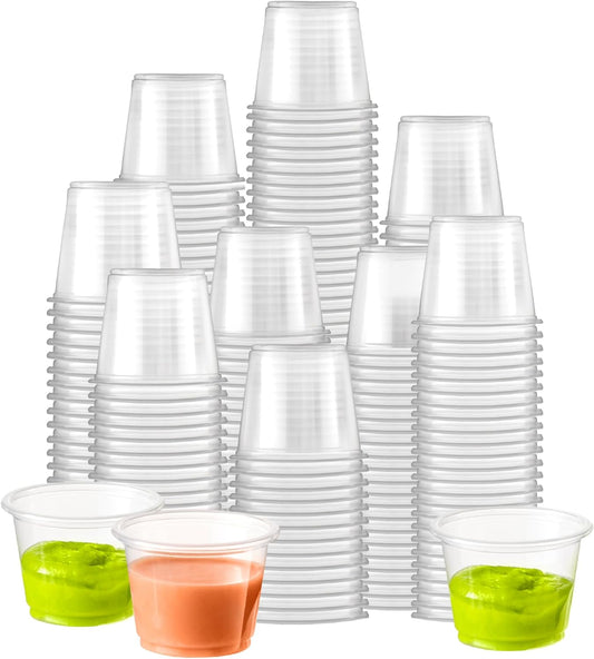 Fit Meal Prep 250 Pack 1 oz BPA Free Condiment Cups No Lids, Disposable Jello Shots Containers, Small Dipping Sauce Cups, Plastic Ramekins in Bulk, Stackable Souffle Cups for Sample, Portioning