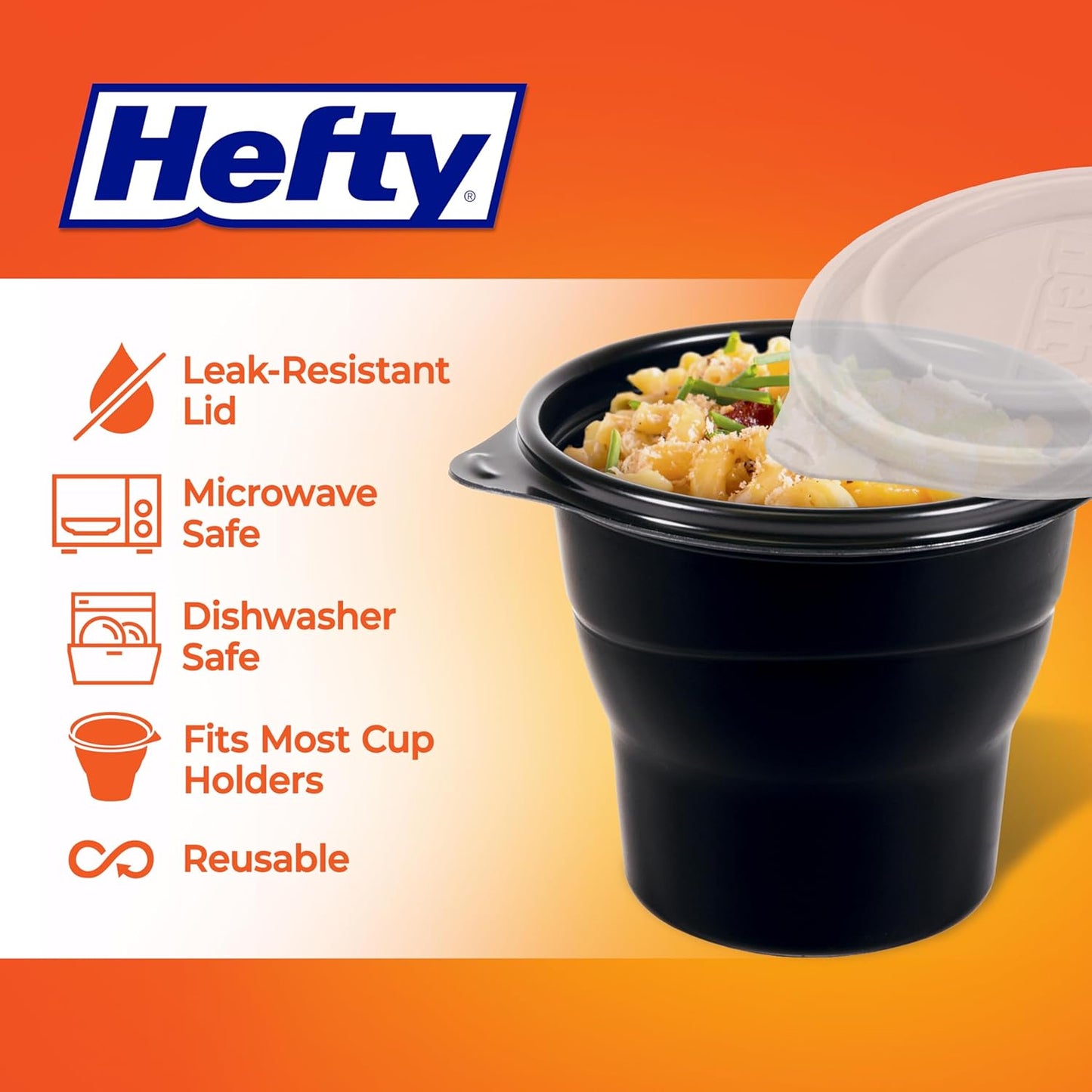 Hefty Multi-Purpose Black Plastic Cups with Lids, Reusable To Go Cups with Lids, Holds Food and Drink, Fits Most Car Cup Holders, Leak-Resistant Lid, Microwave & Dishwasher Safe, 4 Count (Pack of 6)