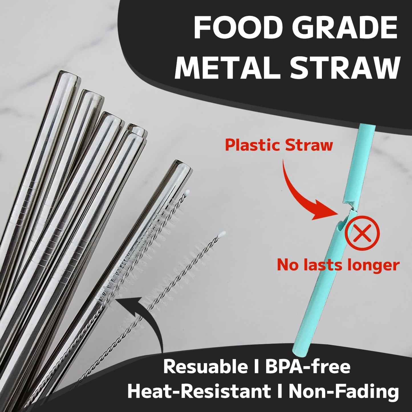 MIMORE Metal Straw for Owala 40 oz - 6 PCS Satinless Steel Straws Compatible with Owala Straw Replacement - Resuable & Dishwasher Safe